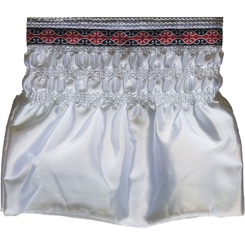Polysatin Valance, White, with Red Swirl Pattern